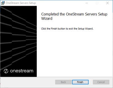 Completed the OneStream Servers Setup Wizard dialog box